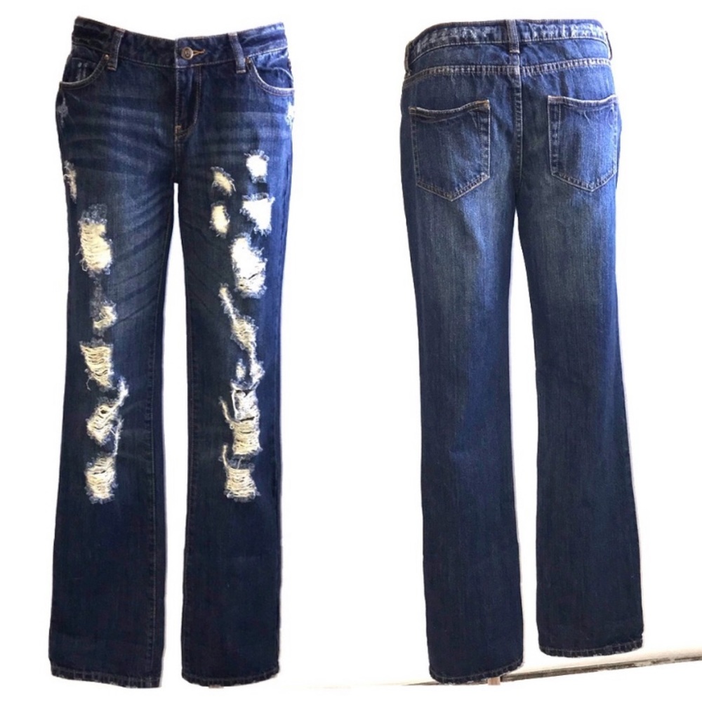 Olsenboye Destroyed Distressed Denim Bootcut Jeans